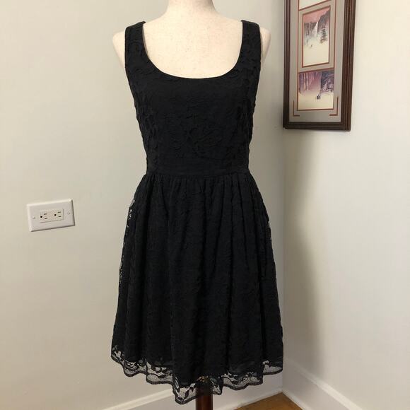 Aqua Dresses & Skirts - Aqua Black Lace Fit Flare Mini Dress Lined‎ Made USA L Whimsigoth Holiday Party